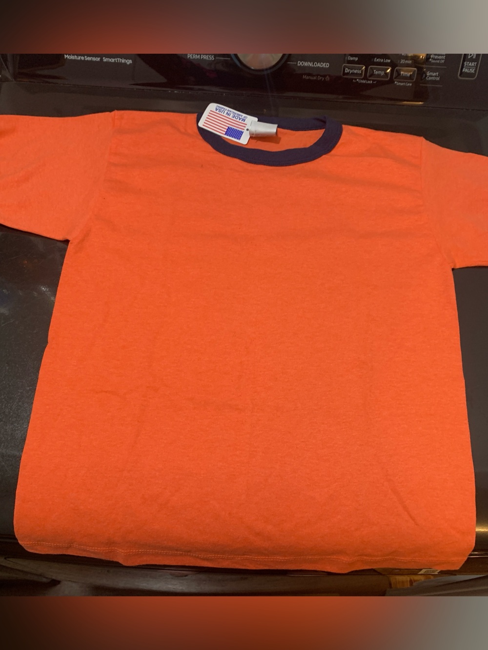 Orange Short Sleeve Ringer Tee with Navy Trim